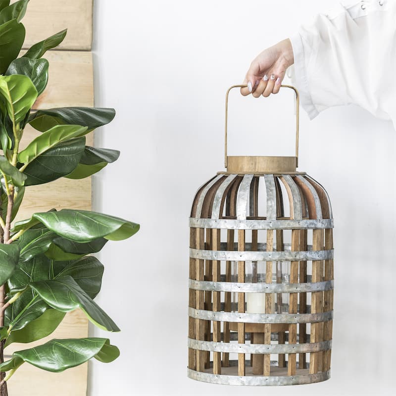 Wooden Decorative Lantern with Handle for Indoor Outdoor - Silver