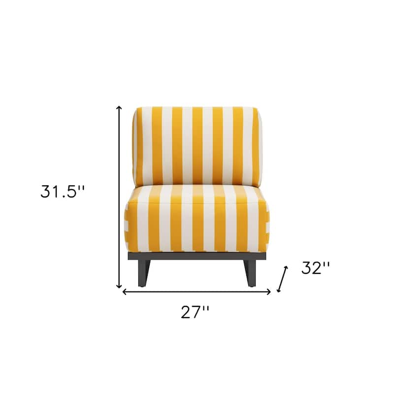 HomeRoots 27" White And Yellow And Black Fabric Striped Side Chair - 27' X '31.5' X '32