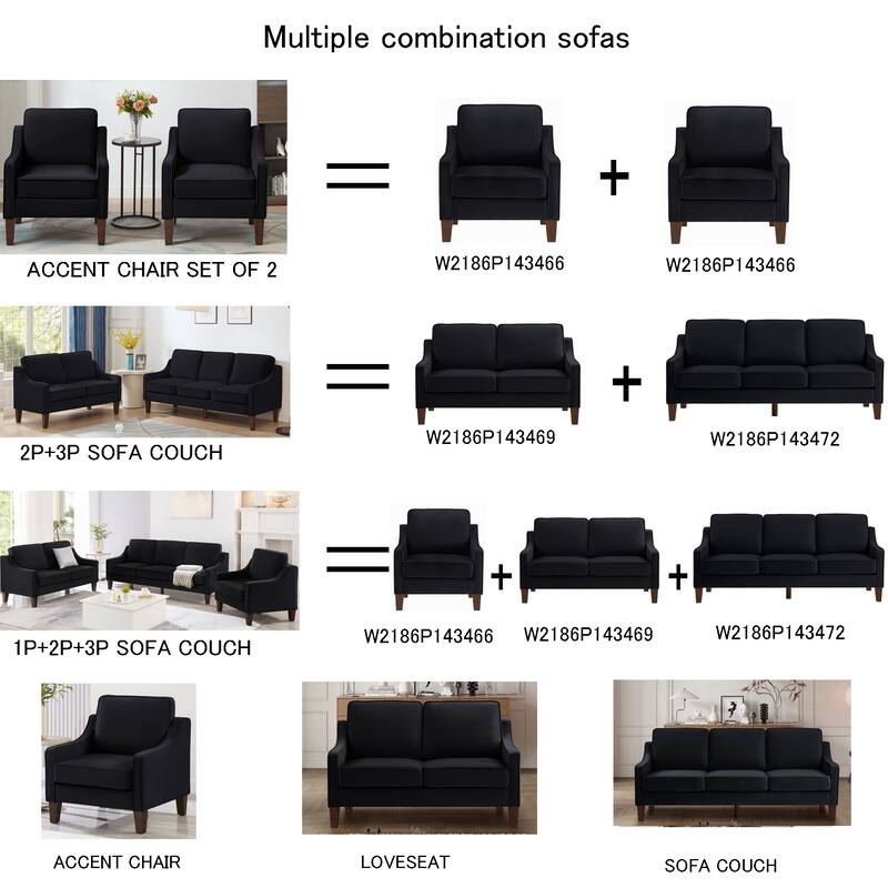 Armchair, Single Seat Sofa Chair with Wooden Legs, Velvet Accent Chair - Black