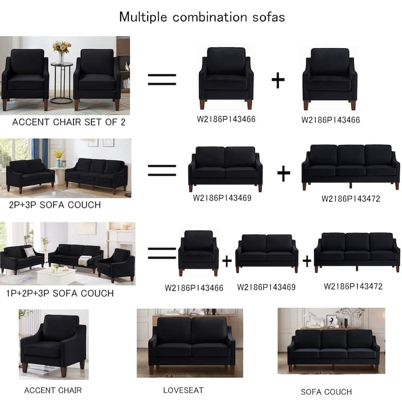 Modern 74" Velvet 3-seater Upholstered Sofa with Scooped Armrest and Removable Cushions for Living Room