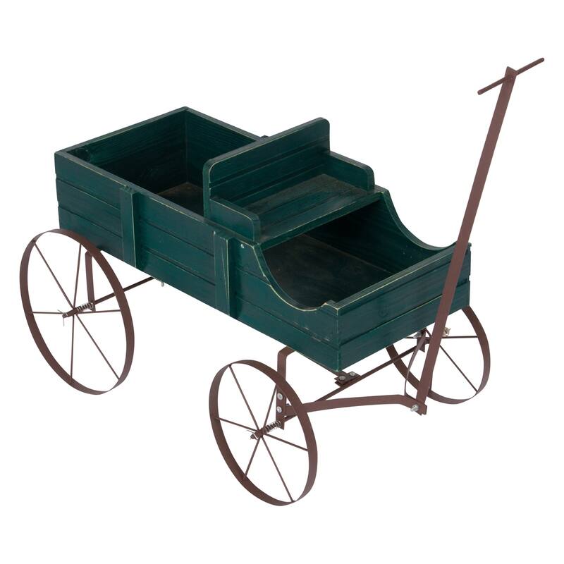 Goldcast Rustic Wagon Garden Planter with Metal Wheels