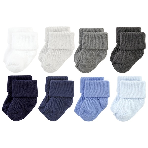 slide 1 of 1, Hudson Baby Infant Boy Cotton Rich Newborn and Terry Socks, Solid Blue Gray 8 Pack Terry 6-12 Months - Solid Blue Gray 8 Pack Terry