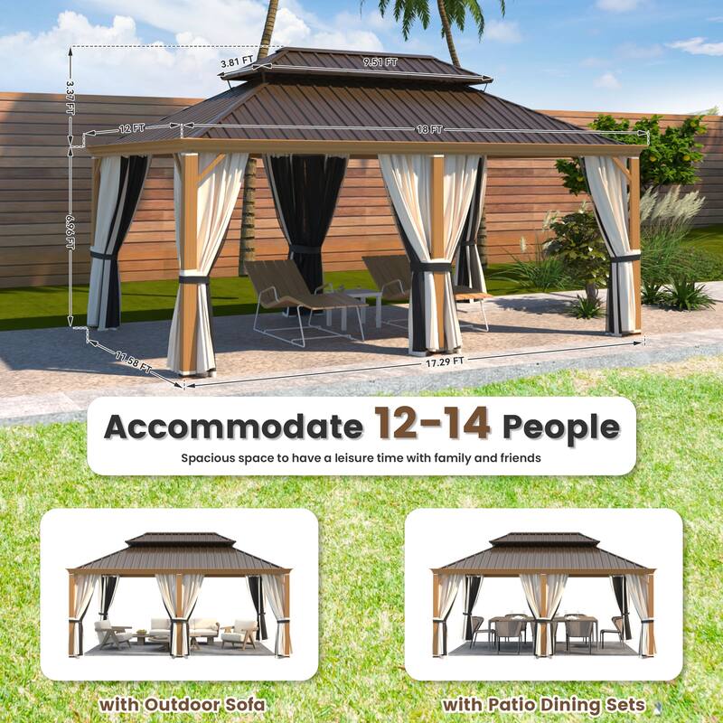 EROMMY Hardtop Gazebo with Galvanized Steel Roof and Curtains, Outdoor Aluminum Pavilion for Patio, Backyard, Lawn