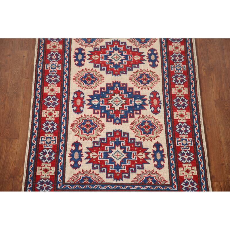 Beige Traditional Kazak Accent Rug Hand-Knotted Wool Carpet - 2'9" x 4'0"