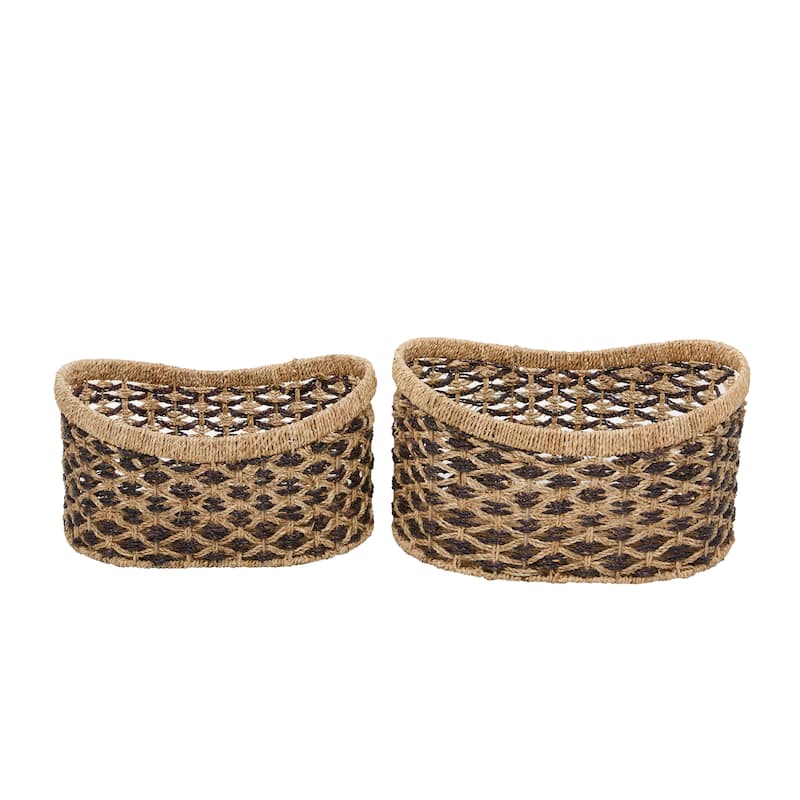 Seagrass Handmade Two Toned Storage Basket with Handles - Set of 2 Brown - Roche River Decor - 13"W x 18"L x 10"H