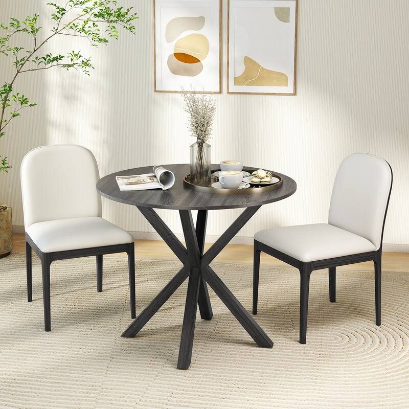 Gymax 36'' Round Farmhouse Dining Table for 4 w/Stable Intersecting