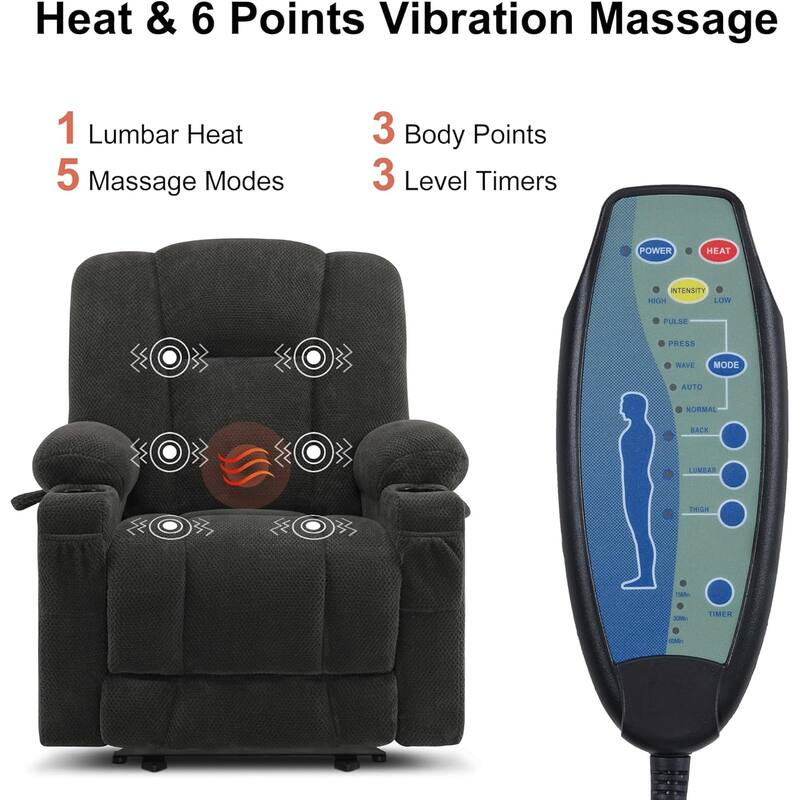 MCombo Electric Power Recliner Chair with Massage & Heat, Plush Fabric 8015