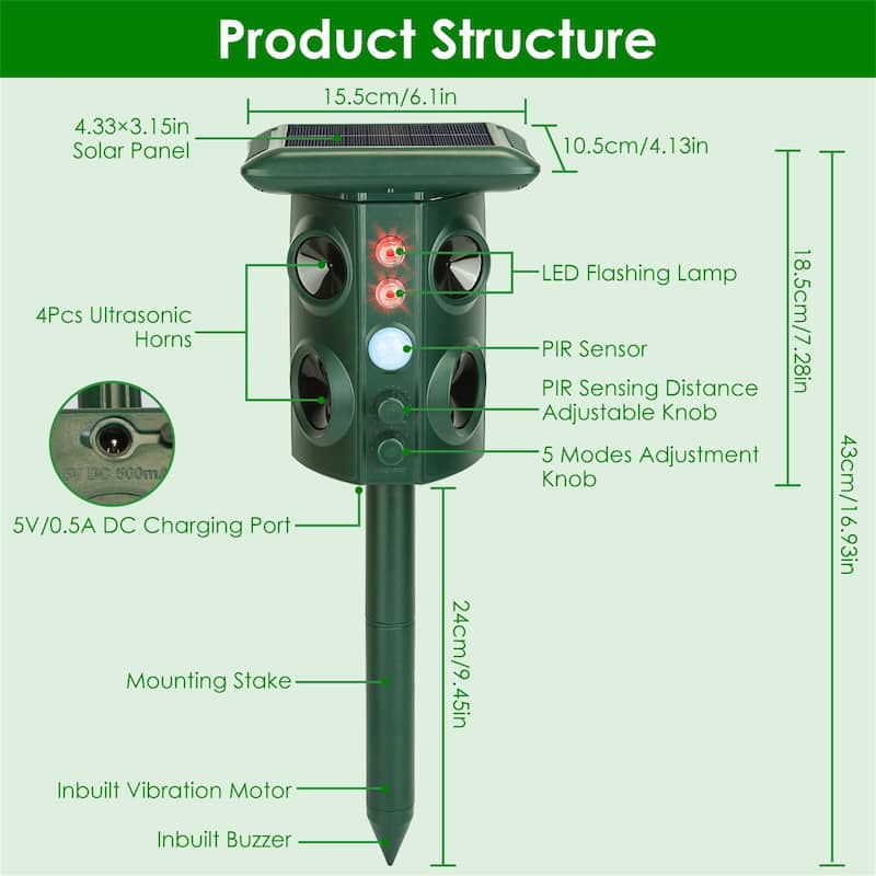 Solar Ultrasonic Animal Repeller