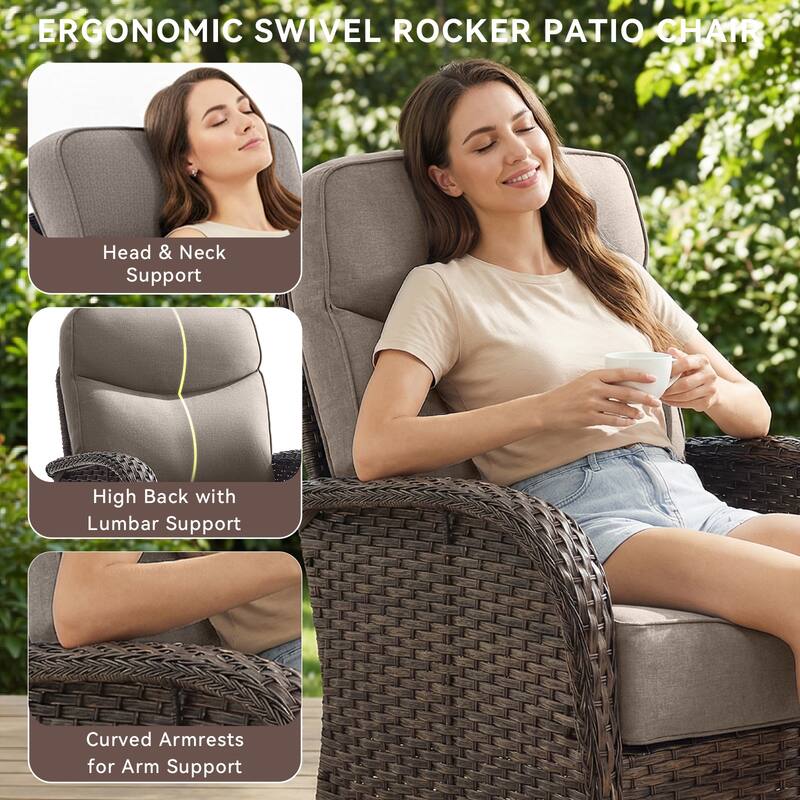 Pocassy Outdoor Wicker Patio Sofa with Swivel Chair Ottoman Sets
