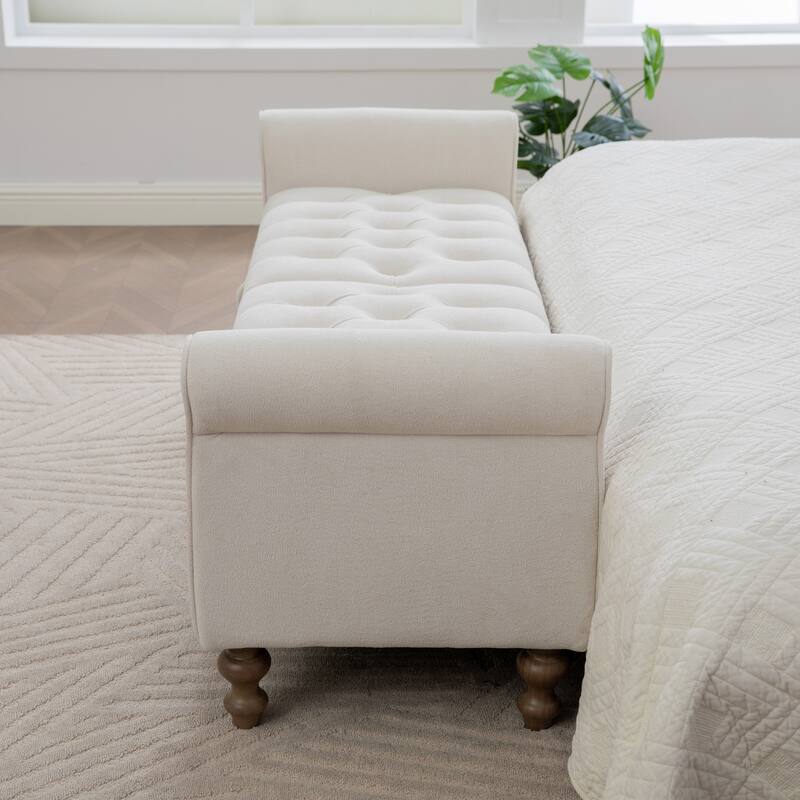 65.7"W Tufted Upholstered Storage Bench With Double Lids,Rubberwood Legs
