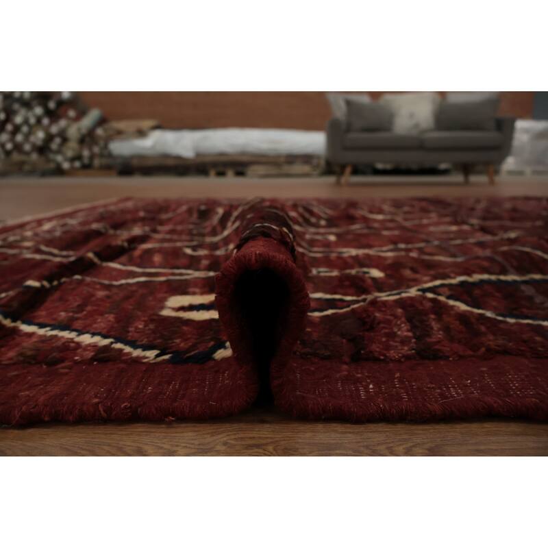 Hand Knotted Oriental 100% Wool Carpet Modern Geometric Red Moroccan Area Rug - 9' 11'' X 6' 10''