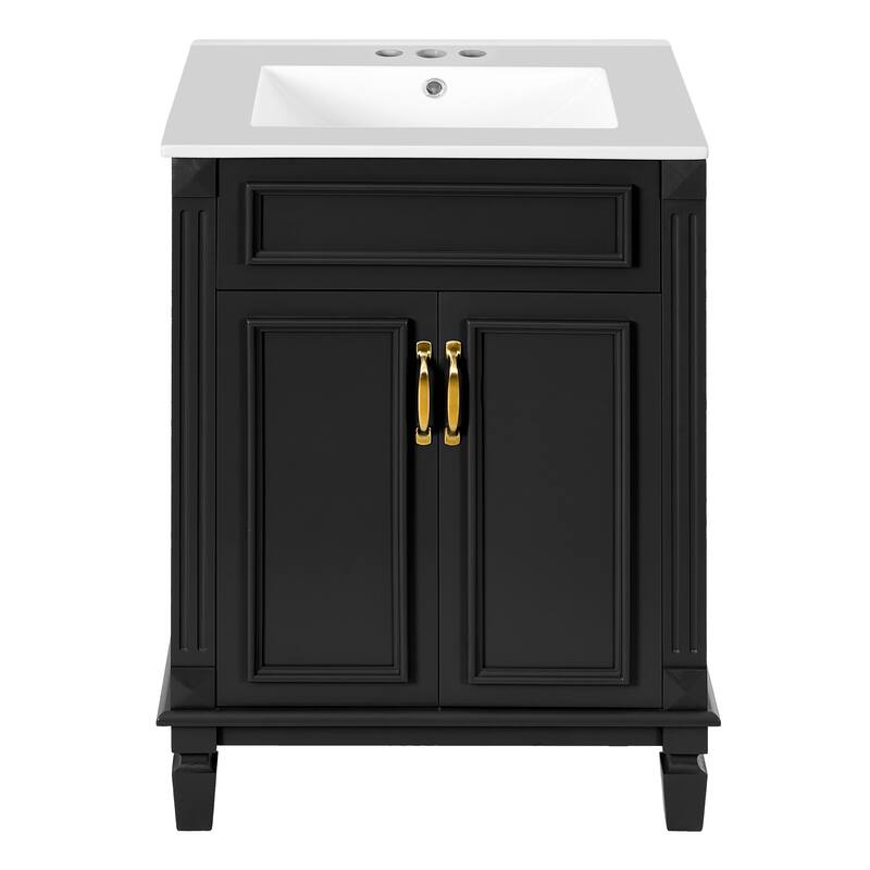 GDFStudio - Modern Bathroom Vanity with Ceramic Sink and 2 Soft-Closing Doors & Adjustable Shelf - 24'W