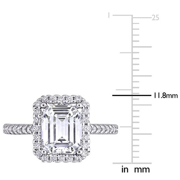 Miadora 2 7/8ct DEW Emerald-cut Moissanite Halo Engagement Ring in 10k White Gold