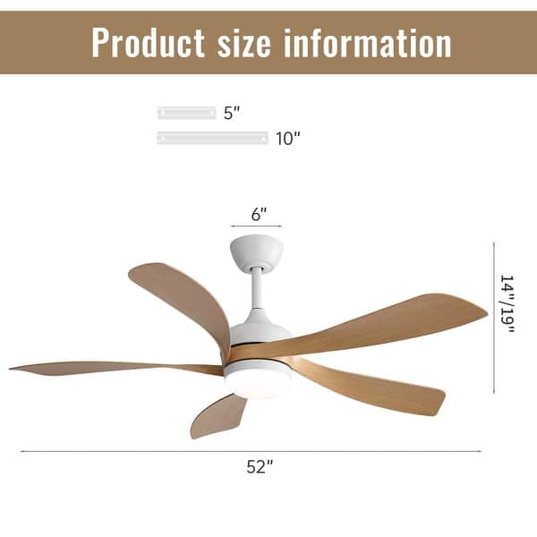 dimension image slide 9 of 10, Sofucor 45/52 Inch Ceiling Fan with Remote & Lights Quiet DC Motor 5 Blade High CFM Modern Fan