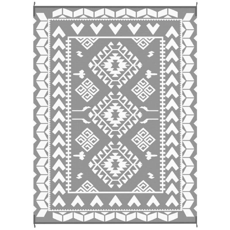 Reversible Outdoor Rug with Carry Bag Large Picnic Blanket for Camping, RV Trips, Beach - 143.7" L x 107.9" W - Gray and White