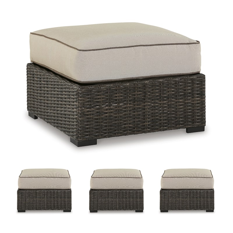 Signature Design by Ashley Coastline Bay Brown Outdoor Ottoman with Cushion - 28.5" W x 28.5" D x 19.5" H