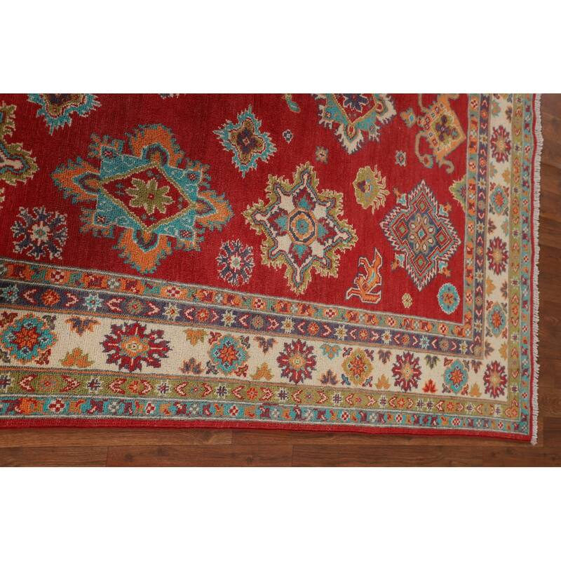 Red Geometric Kazak Area Rug Handmade Traditional Wool Carpet - 5'6" x 7'9"