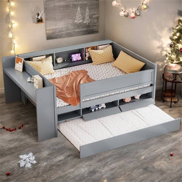 slide 2 of 12, Twin Size Bunk Bed with Built-in Shelves and Storage Drawer, White
