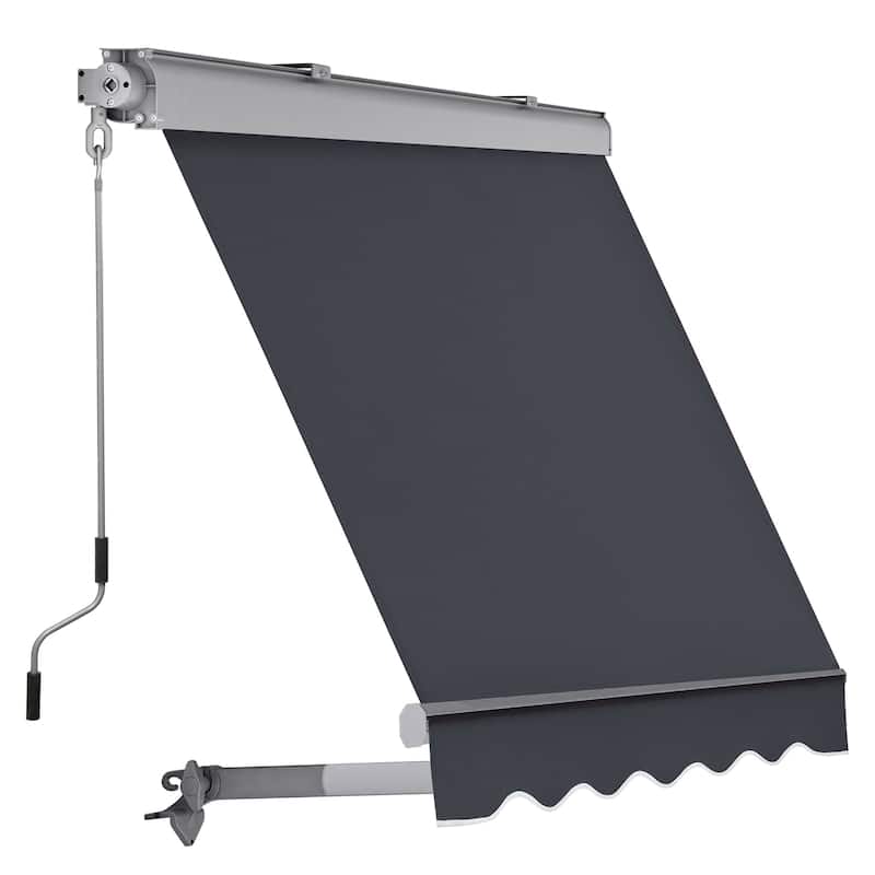 MCombo Patio Window Awnings 5'x8', Fully Assembled Manual Retractable Sunshade Canopy for Windows, 4137 - Dark Grey