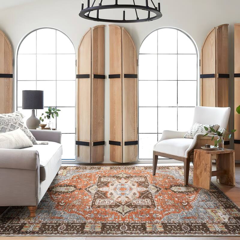 Artistic Medallion Printed Machine Washable Area Rug