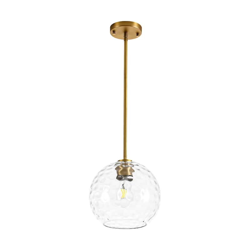 9.8" W 1-Light Modern Contemporary Gold/Black Metal Mini Hanging Pendant Lights with Clear Textured Glass Globe Shade