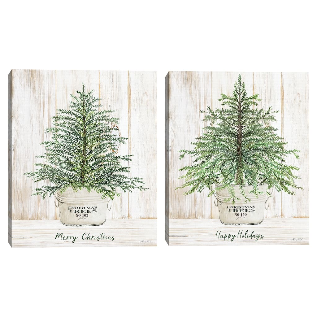 Happy Holidays Tree, Merry Christmas Tree Canvas Art Prints