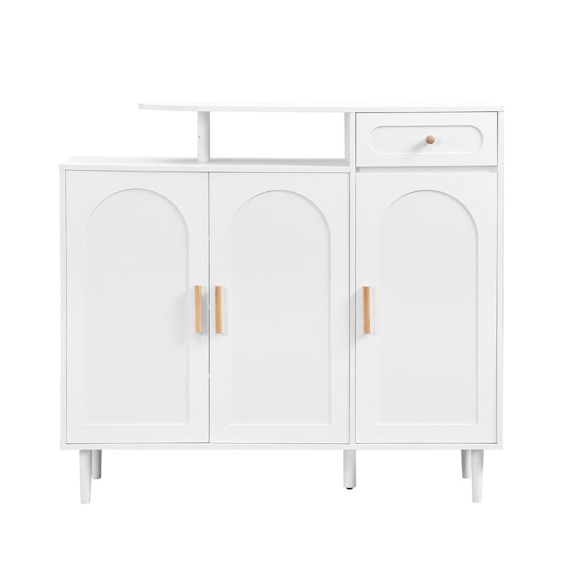 Elegant Cream Shoe Cabinet with Arched Doors, Drawer, Adjustable Shelves