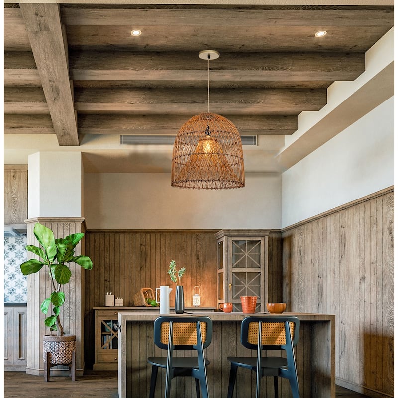 Natural Rattan Wicker Pendant Light Coastal & Bohemian Hanging Light - 17.7