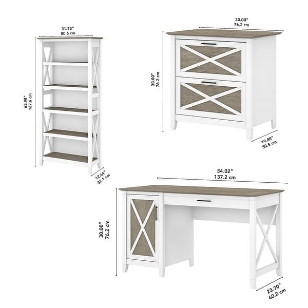 dimension image slide 11 of 21, Key West 54W Computer Desk with Cabinet and Bookcase by Bush Furniture