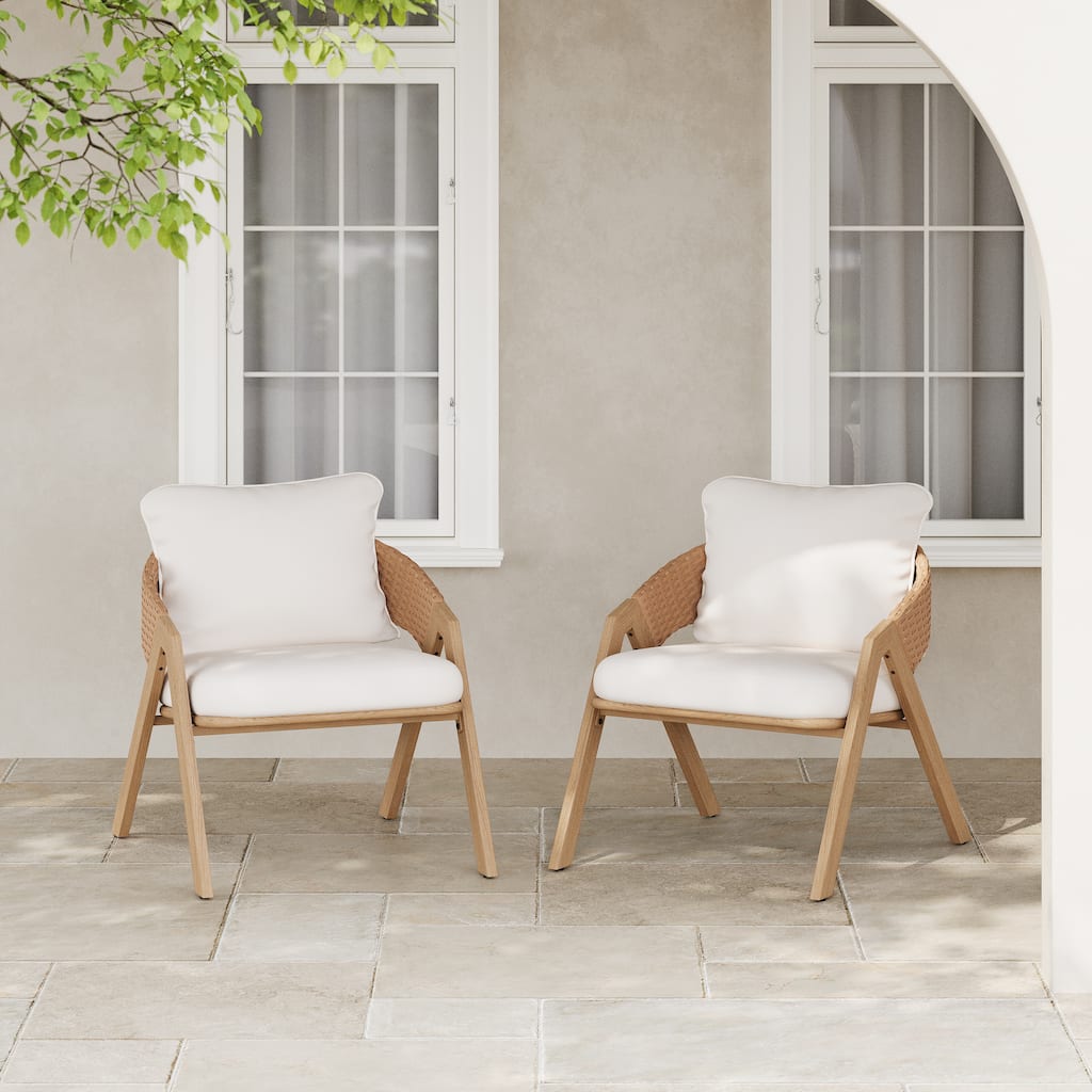 Teak White Patio Chairs Reception Chair Side Chair with Removable Cushions, Club Chair Dining Chair Leisure Chair