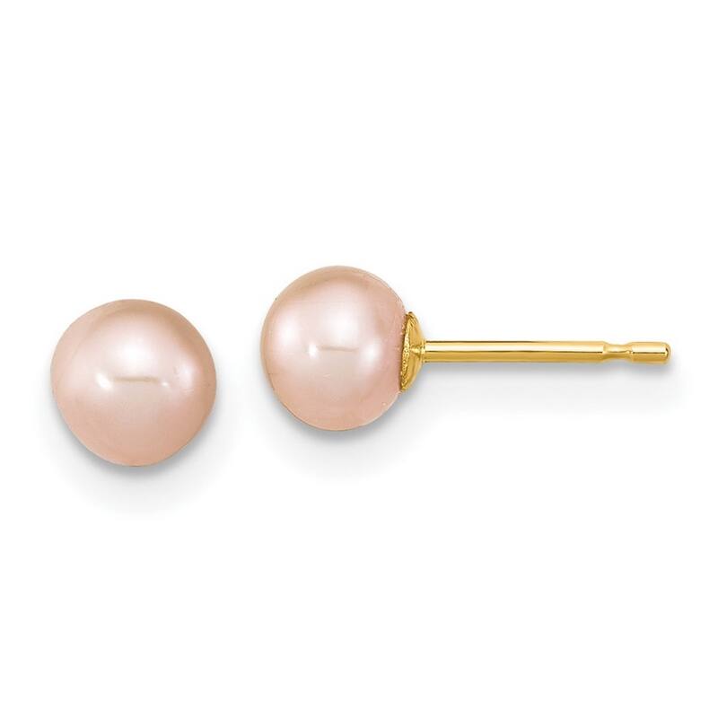 Curata 14k Yellow Gold 4-5mm Rd Pink Freshwater Cultured Pearl Earrings and Pendant Necklace Set