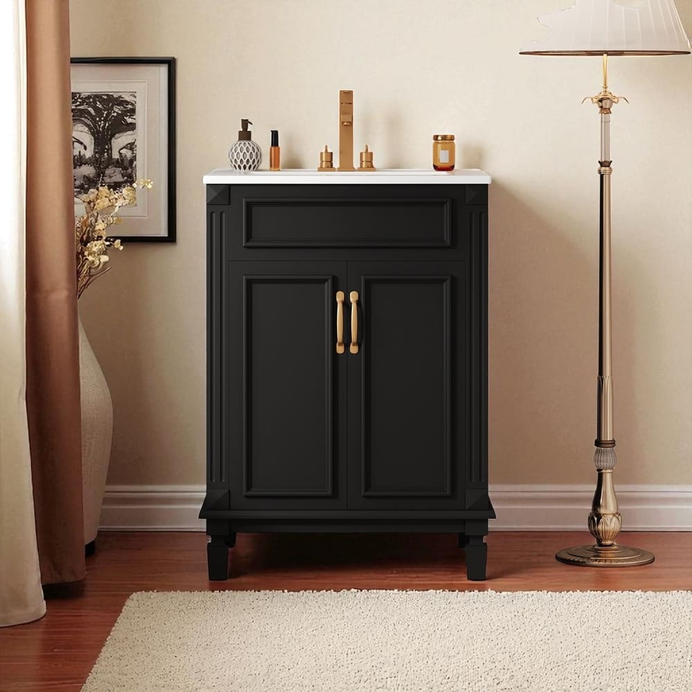 24'' Bathroom Vanity with Sink, Solid Wood Frame, Modern Storage Cabinet with 2 Soft-Close Doors & Shelf