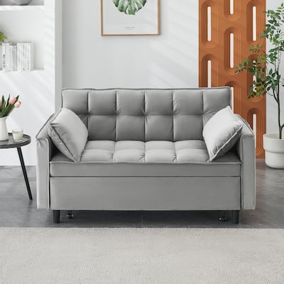 3 in 1 Tufted Convertible Sleeper Sofa Bed, Small Lounge Sofa with Reclining Back, Loveseat Sofa with Toss Pillows and Pockets