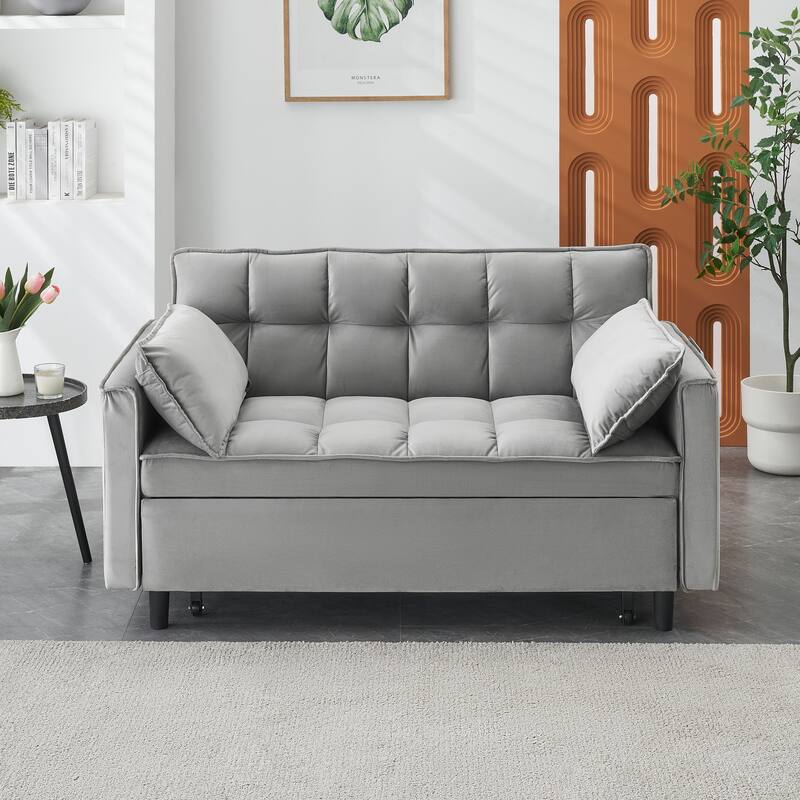 55-Inch Velvet Sofa Bed - Great for Living Rooms and Guest Rooms - Grey