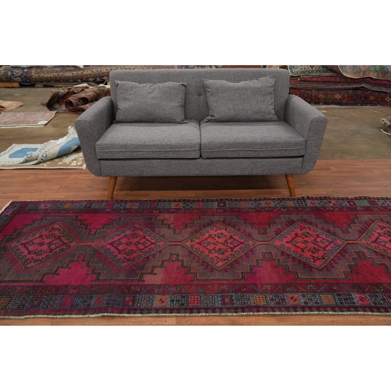 Hand Knotted Oriental 100% Wool Carpet Traditional Tribal Pink Ardebil Runner Rug - 9' 11'' X 3' 6''