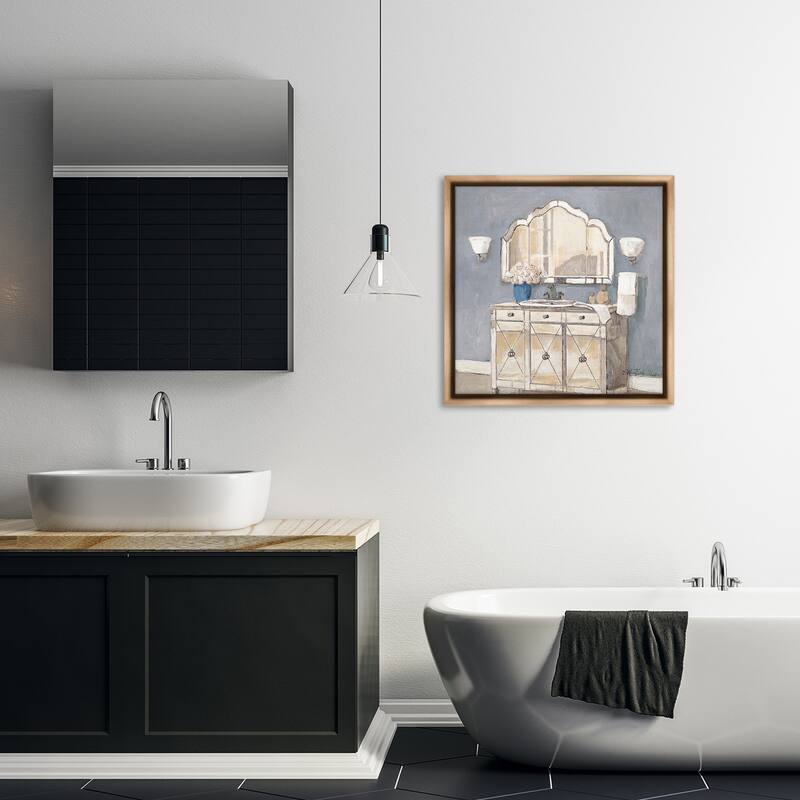 Stupell Traditional Bathroom Sink & Mirror Framed Floater Canvas Wall Art Design By Charlene Olson
