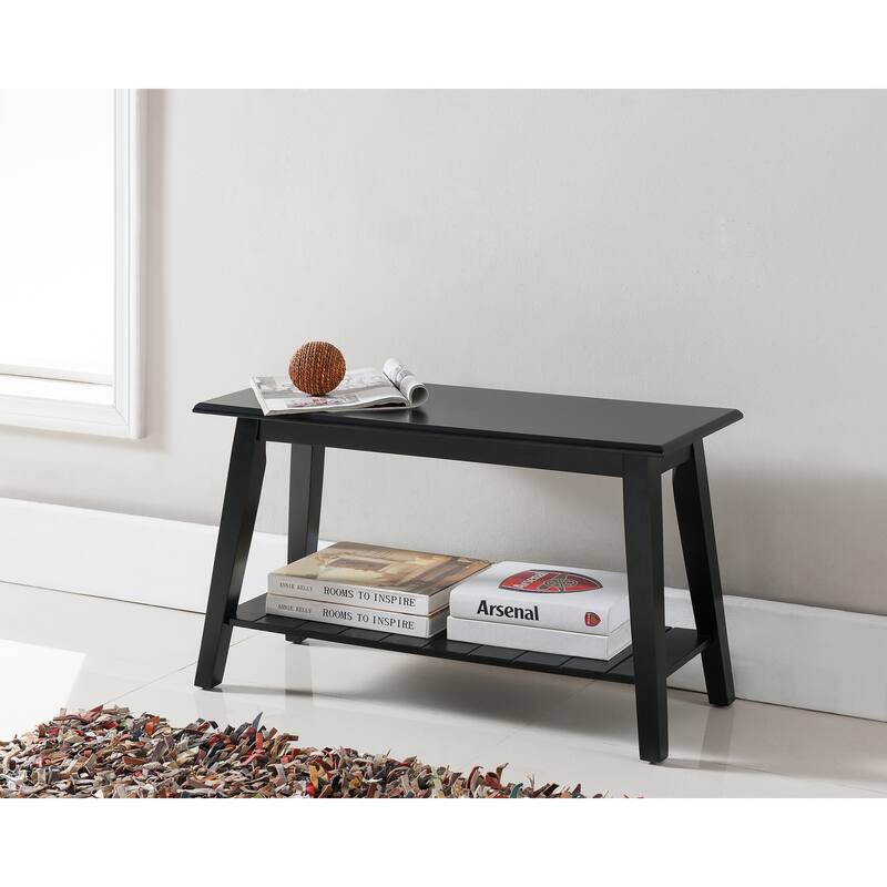 Wood Bench with Storage Shelf, Black - Black