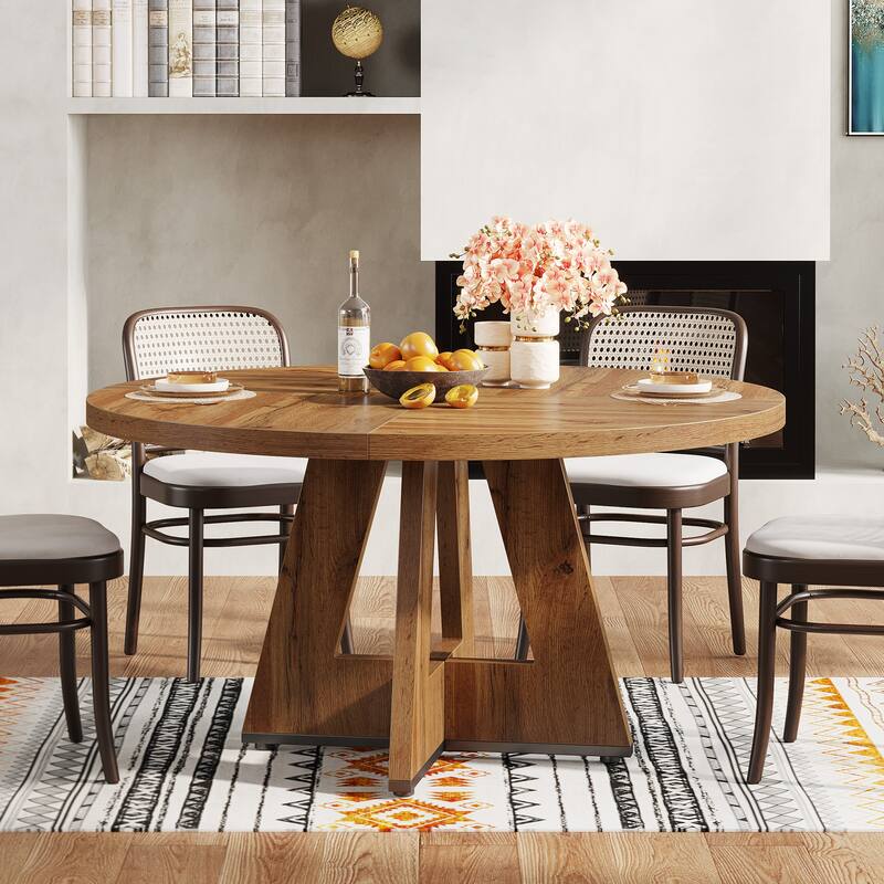 47-inch Round Dining Table Wood Dinner Table for 4-6 People