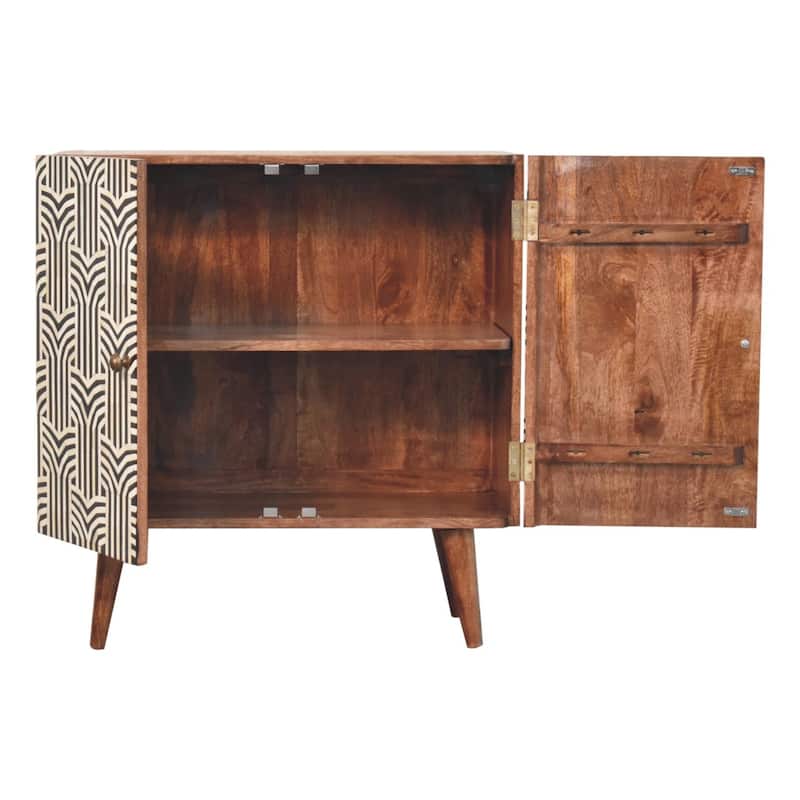 Artisan Furniture Solid Wood Honey Caramel Edessa Bone Inlay Cabinet, Black and white With Two Drawers