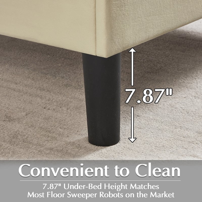 Javlergo Upholstered Adjustable Headboard Velvet Platform Bed Quiet Heavy-Duty Bed Frame No Box Spring Needed