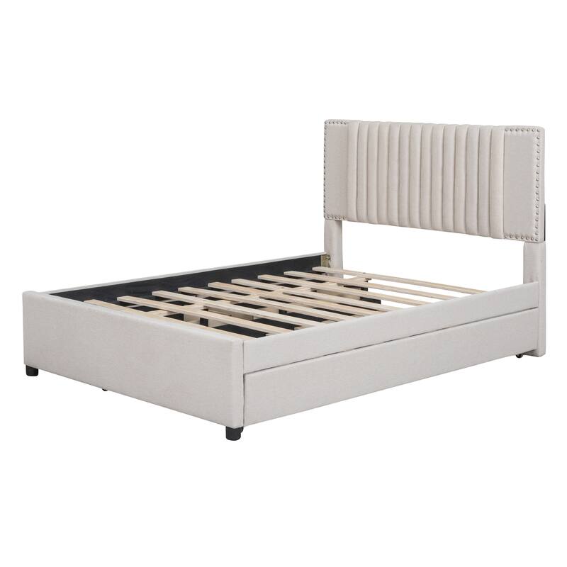 Queen Size Upholstered Platform Bed with 2 Drawers and 1 Twin XL Trundle