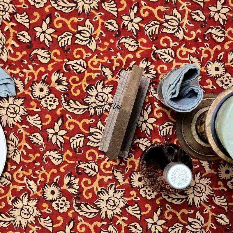 Marigold Bloom Floral Cotton Block Print Tablecloth