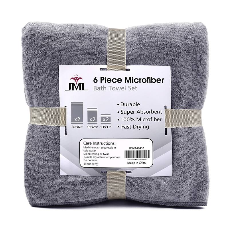 6-Piece Towel Set（2 bath towels + 2 hand towels+ 2 washcloths） - Grey