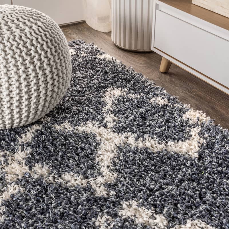 JONATHAN Y Modern Shag Plush Tassel Moroccan Tribal Geometric Trellis Area Rug