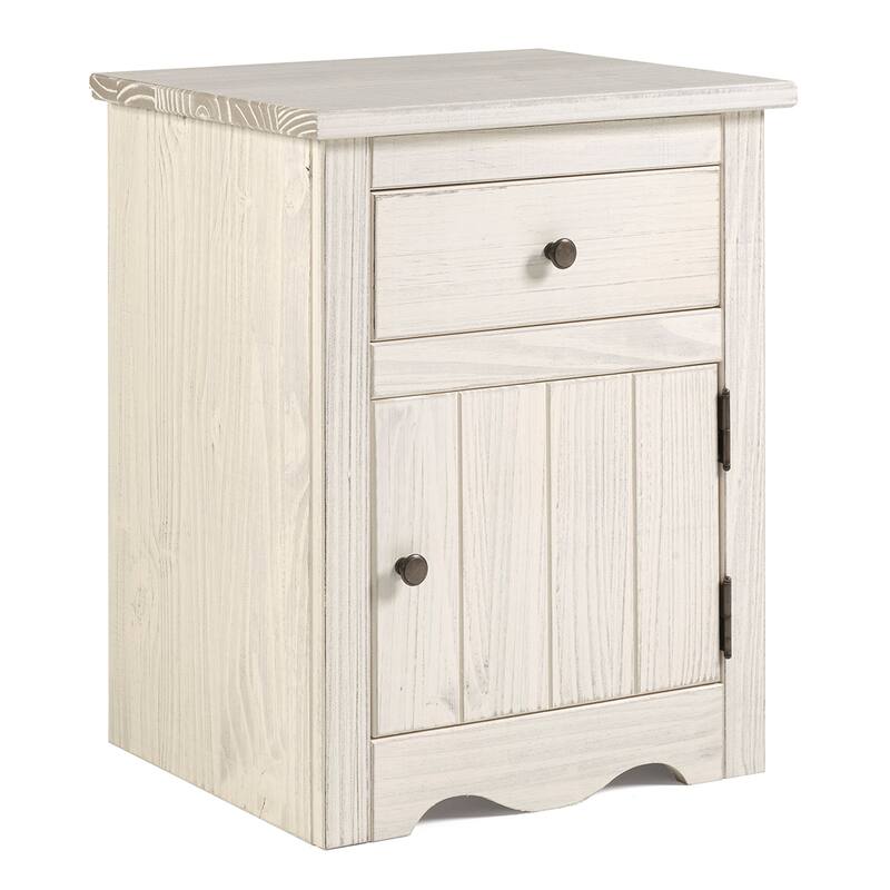 Wood Nighstand 1 Door 1 Drawer White Distressed | Furniture Dash