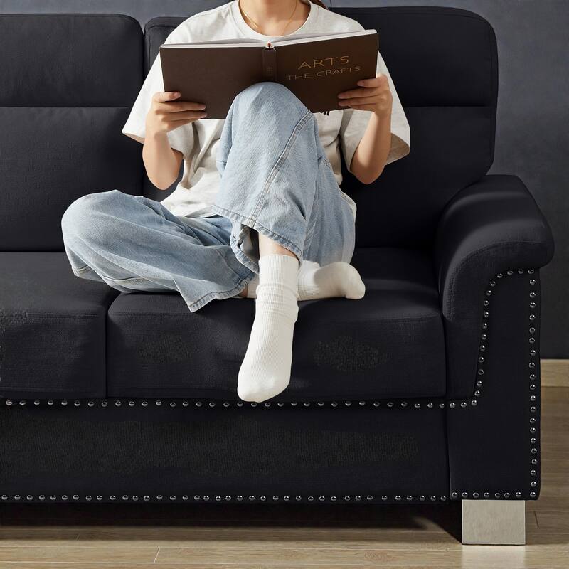 82 Inch Modern 3 Seater Sofa with Snowfleece Fabric, Compressed Upholstered Couch for Living Room Bedroom