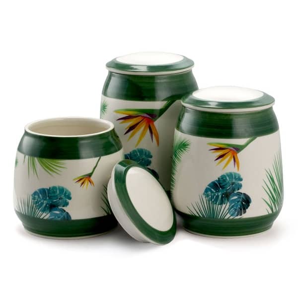 Elama Birds of Paradise 3 Piece Ceramic Kitchen Canister Set ...