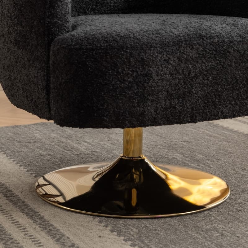 Modern Chenille Fabric Accent Swivel Chair with Gold Metal Round Base