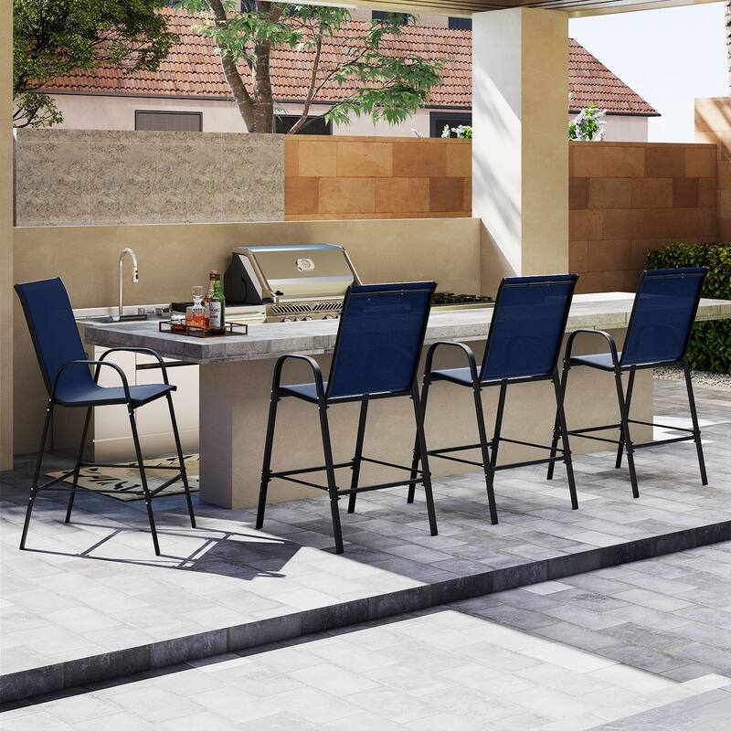 29" Outdoor Bar Stools Set 2 Fabric High Back Chairs with Metal Frame for Decks and Porches - 24.5" x 30" x 51"