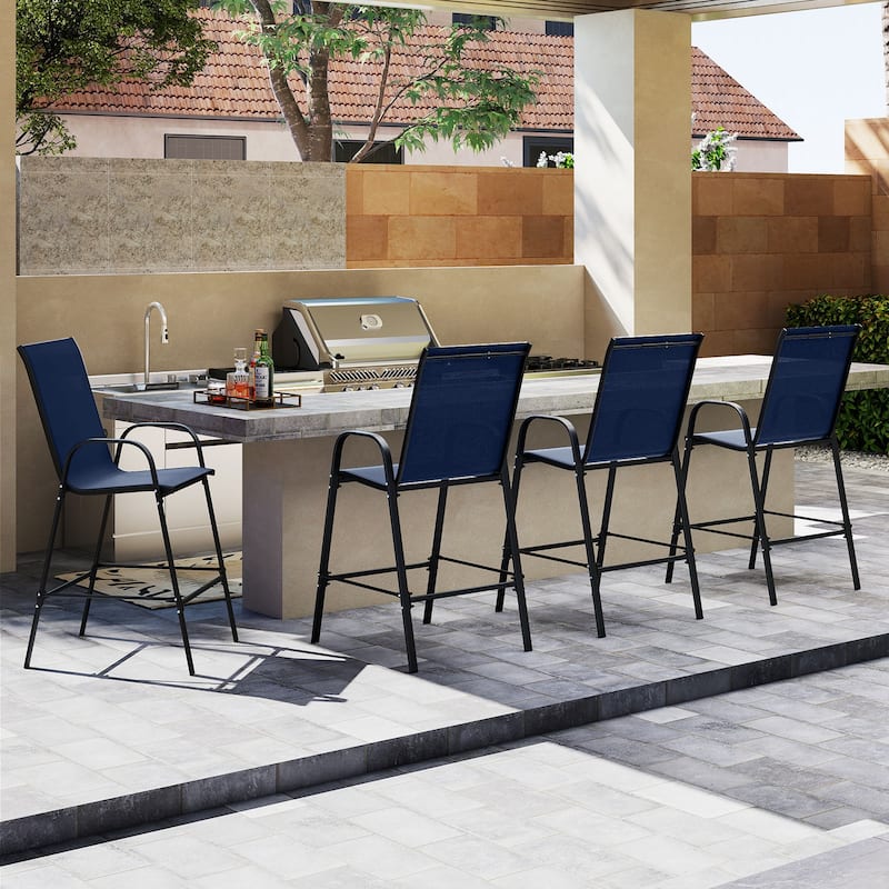 Gymax 4PCS Outdoor Bar Stools 29'' Fabric Bar Height Stools w/